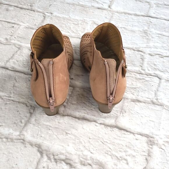 Earth Nubuck Perforated Peeptoe Booties - Picture 3 of 8